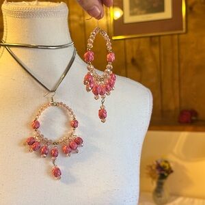 Pink and Gold Chandelier Earrings